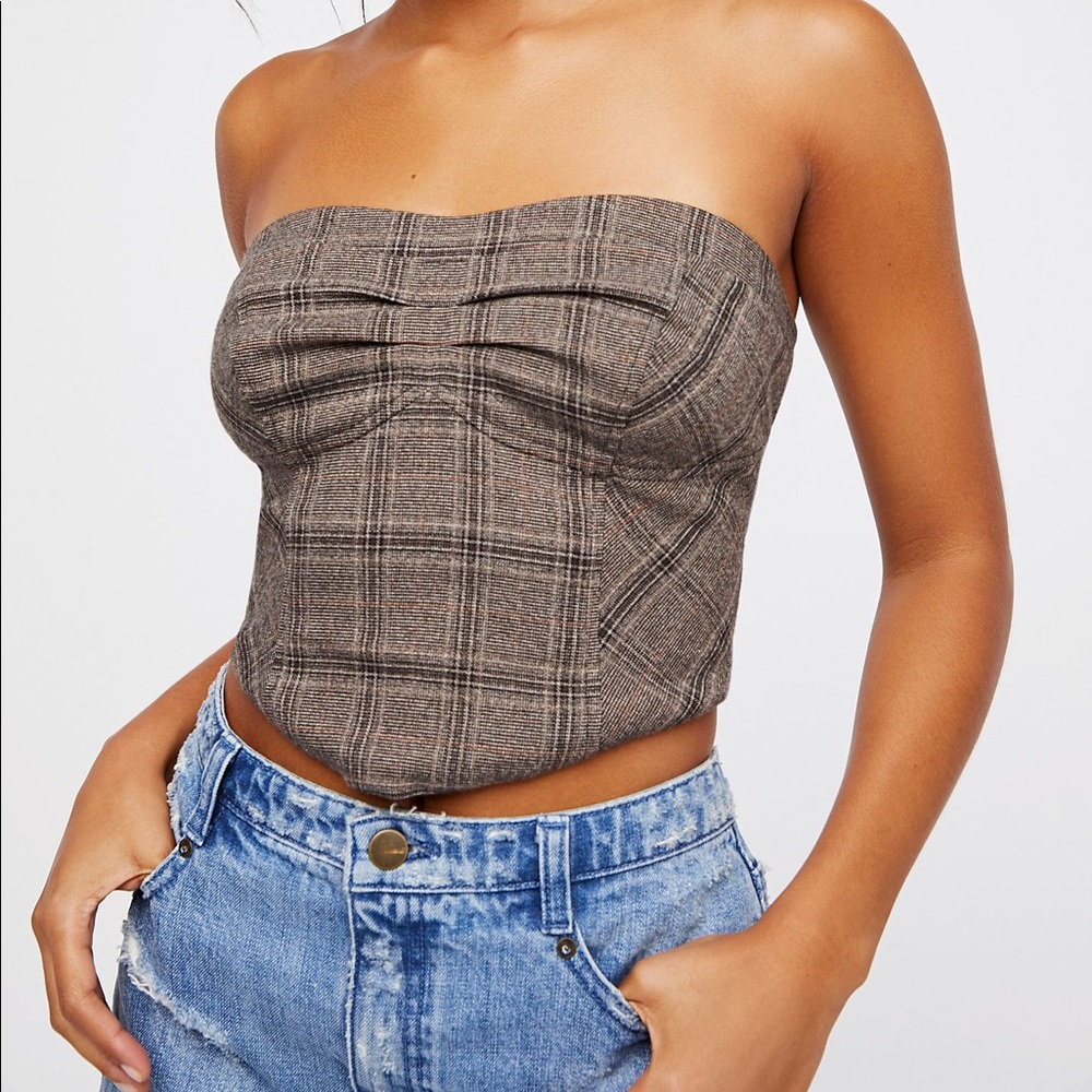 Free People Out West brown plaid corset. NWT
